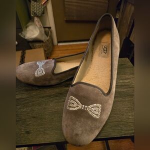 UGG Alloway Shearling Lined Suede Flats Shoes Womens 12 Lavender Purple Bow